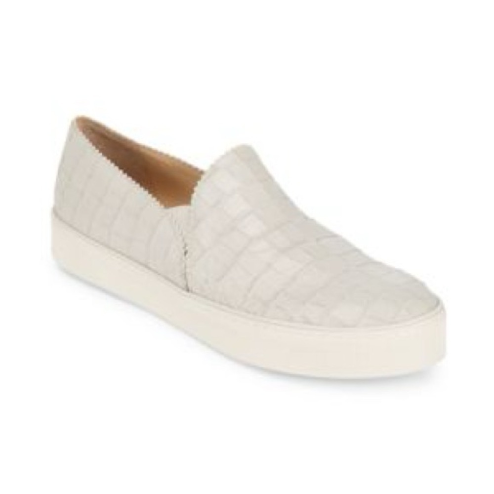 Stuart Weitzman Nuggets Cream Croc Embossed Leather Slip On Sneakers Size 8.5